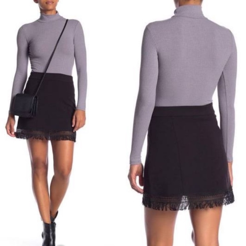 Cupcakes and Cashmere Black Evelyn Fringe Skirt